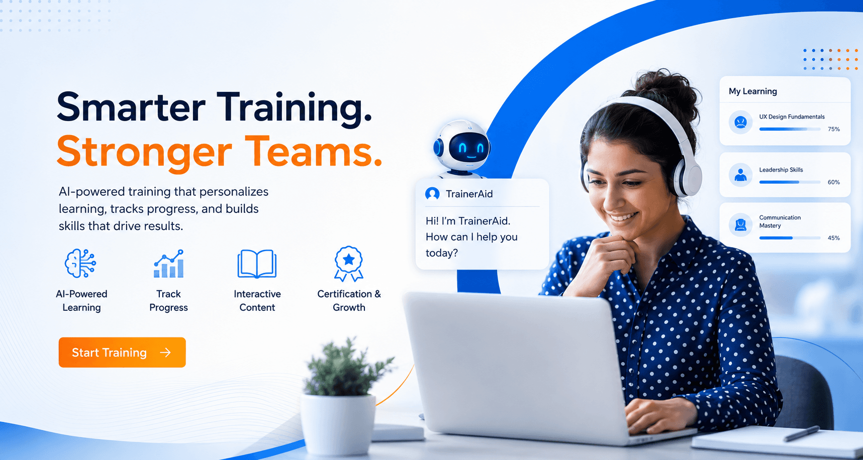 TrainerAid product overview with AI learning and progress tracking